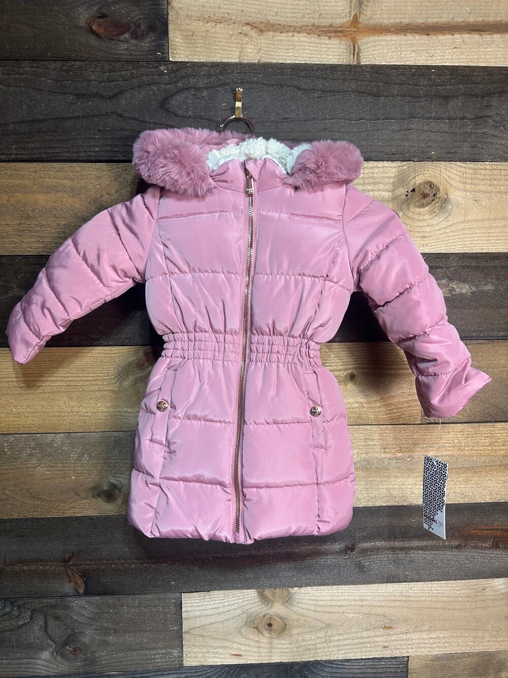 KENSIE GIRL Toddler Girl Pink Faux Fur Hooded Winter Puffer Coat Size 3T NWT